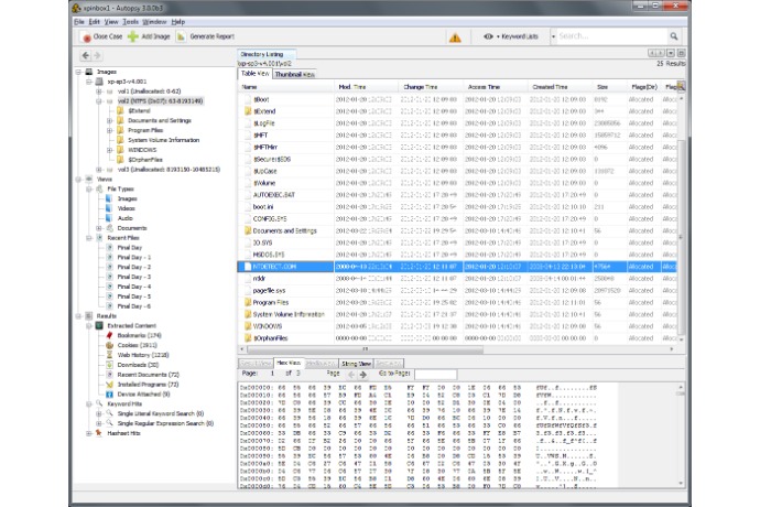 Vista de actividad de archivos accedidos con Autopsy