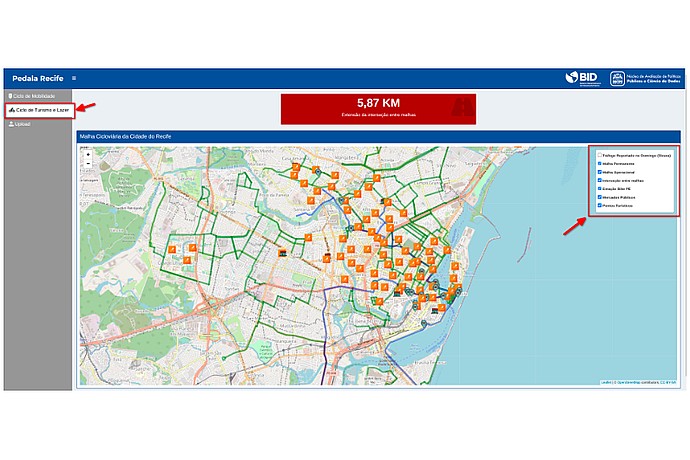 Mapa de Rotas de Ciclismo no Recife