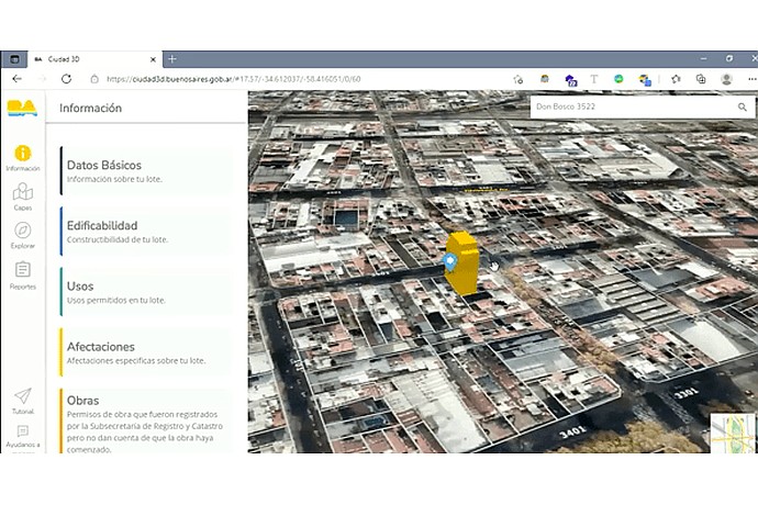 Página inicial do aplicativo da web CIUDAD 3D