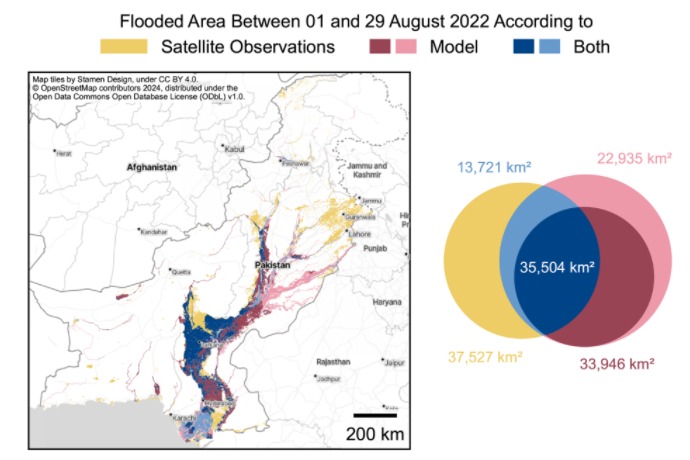 Área inundada no Paquistão entre 1 e 29 de agosto de 2022