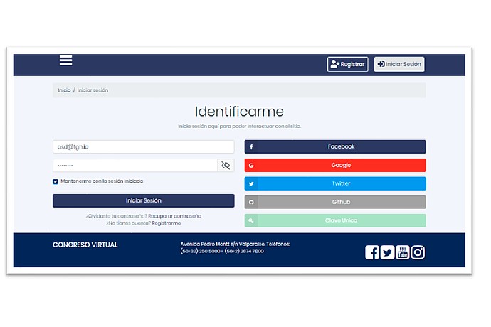 Virtual Congress Login Screen