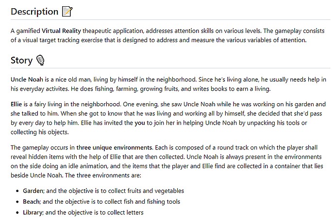 "Ellie Tale" Gamified Virtual Reality App Description
