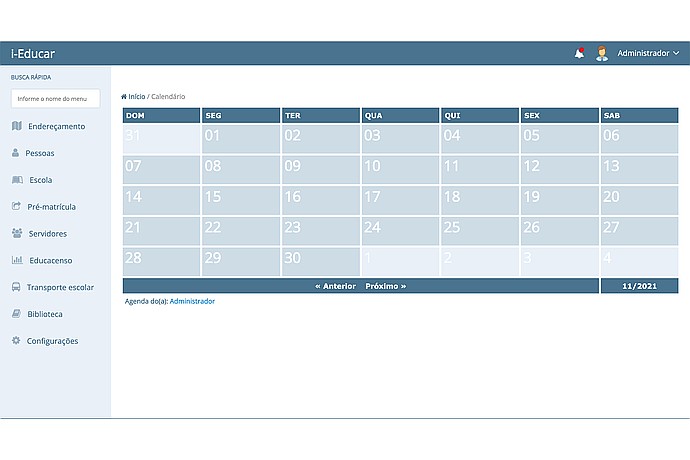 Calendário do administrador no I-Educar