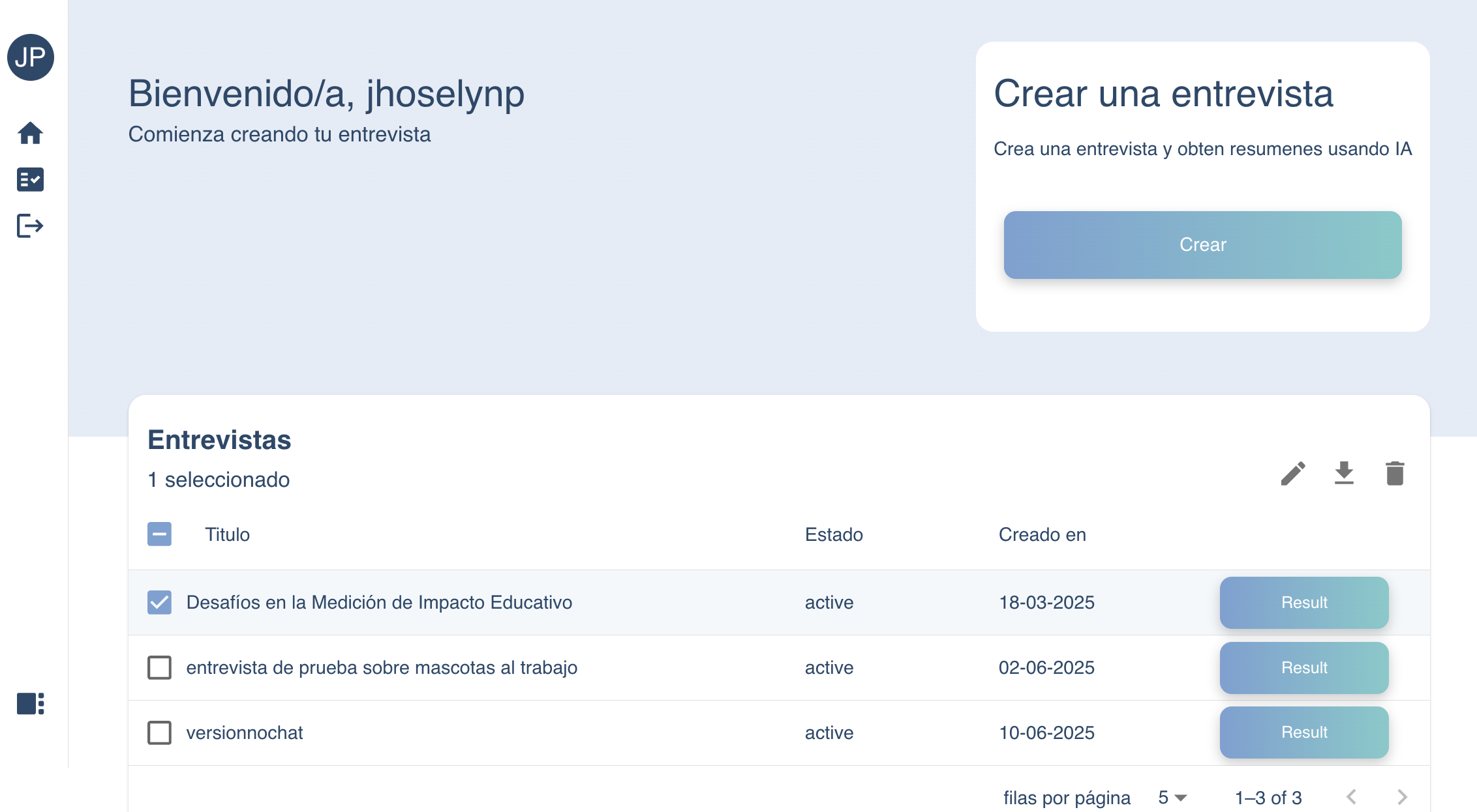 Lista en panel admin 