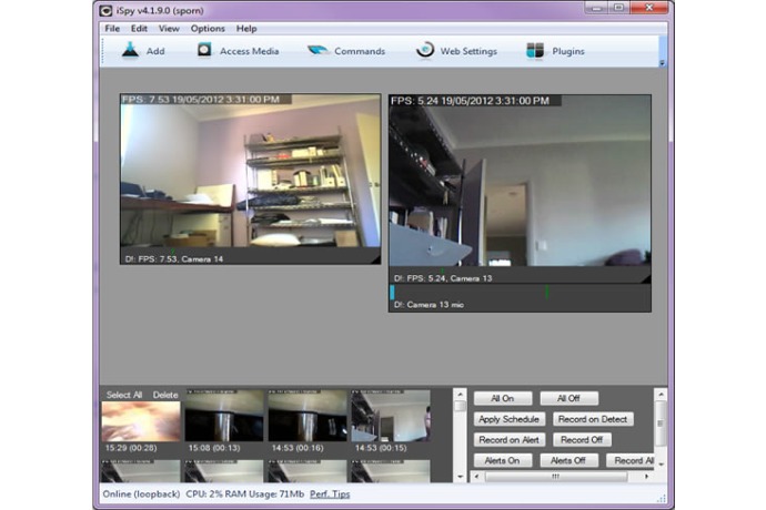 Live camera view with iSpy surveillance software
