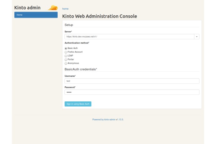 Interface web de administração do Kinto