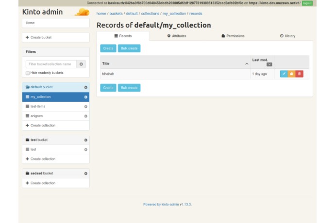 Registros da coleção ‘my_collection’ no bucket ‘default’