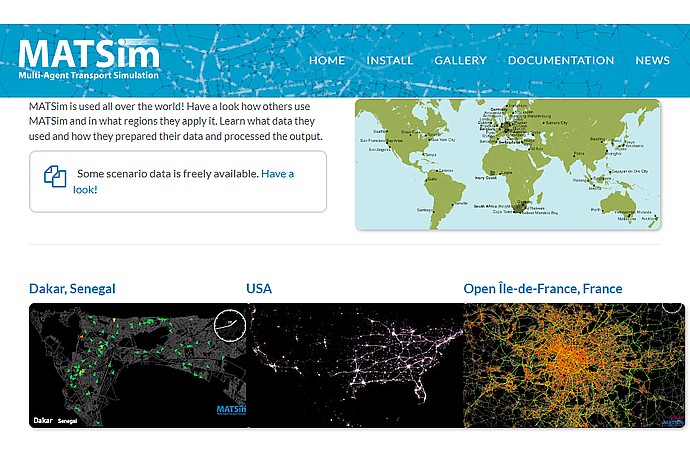 Matsim software's global usage map