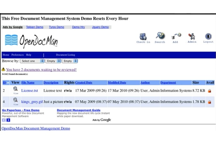 Document Listing in the Document Management System
