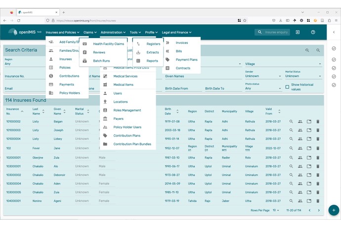 OpenIMIS User Interface