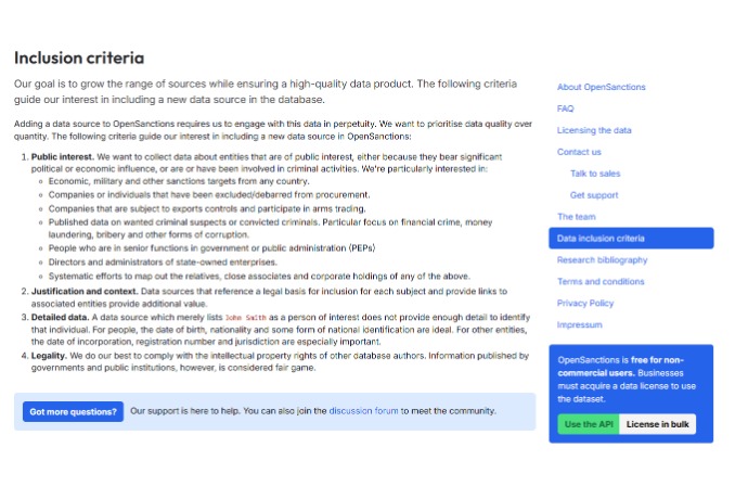 OpenSanctions Data Inclusion Criteria