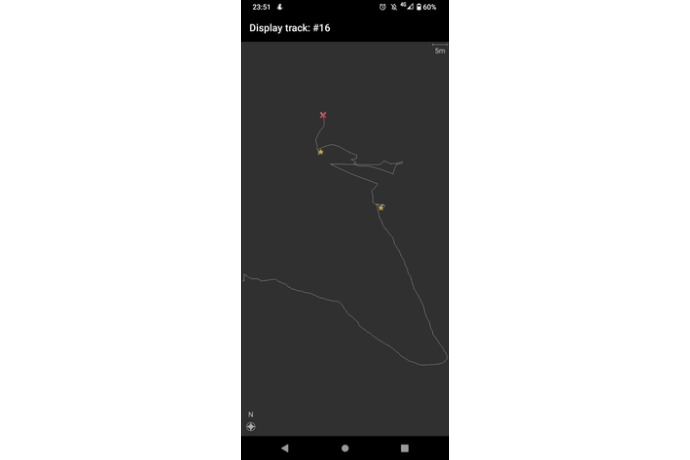 Visualización de trazado grabado con puntos marcados en OSMTracker