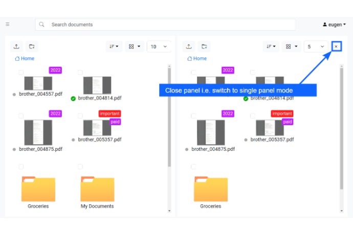Modo de doble panel en Papermerge