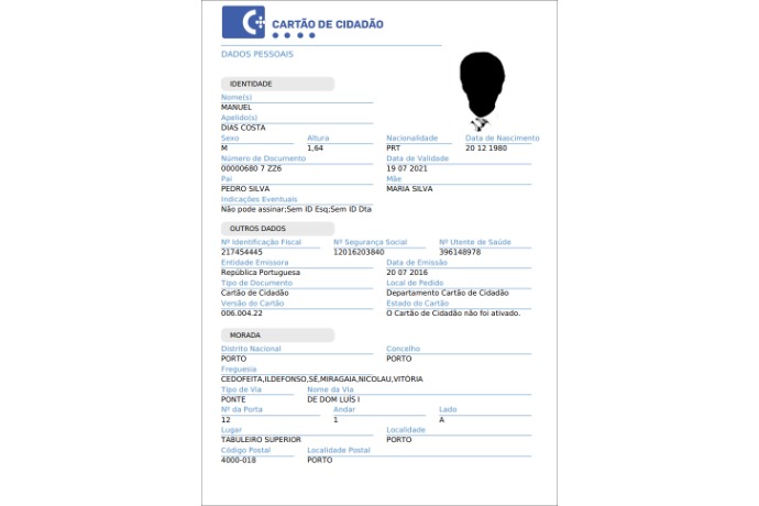 Full view of the Portuguese Citizen Card