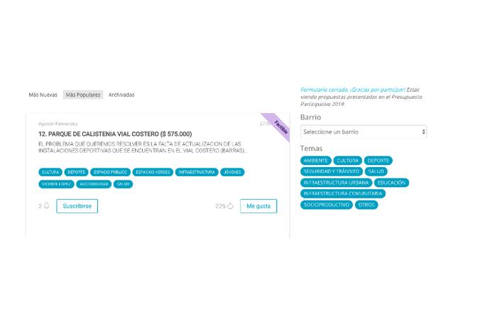 Presupuestos participativos Platform Interface