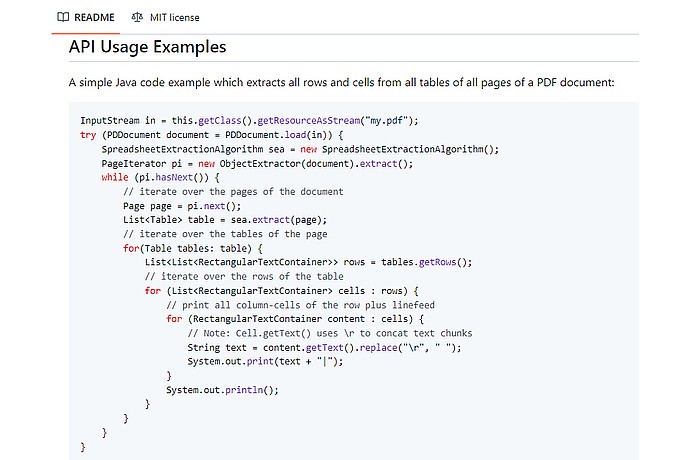 PDF Table Data Extraction Java Code Snippet